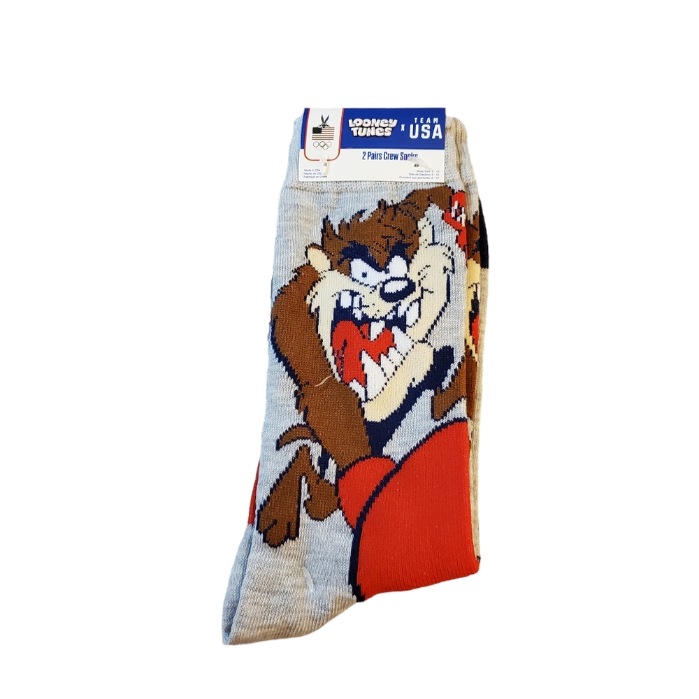 Theme Looney Tunes Bugs Taz Daffy Crew Socks 2 Pairs‎ New